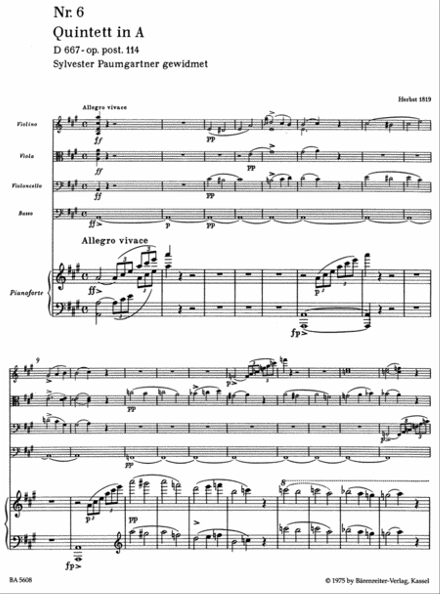 Quintet for Piano, Violin, Viola, Violoncello and Double Bass A major, Op. post.114 D 667 'Trout Quintet' Piano Quintet scores gallery preview page 2