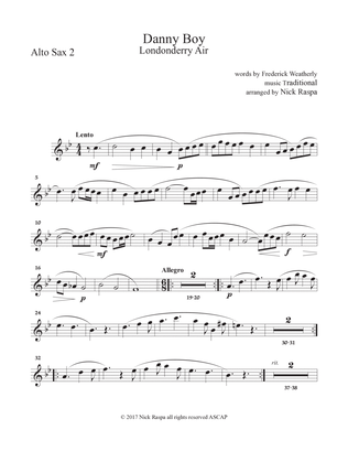 Danny Boy for Saxophone Quintet - Alto Sax 2 part