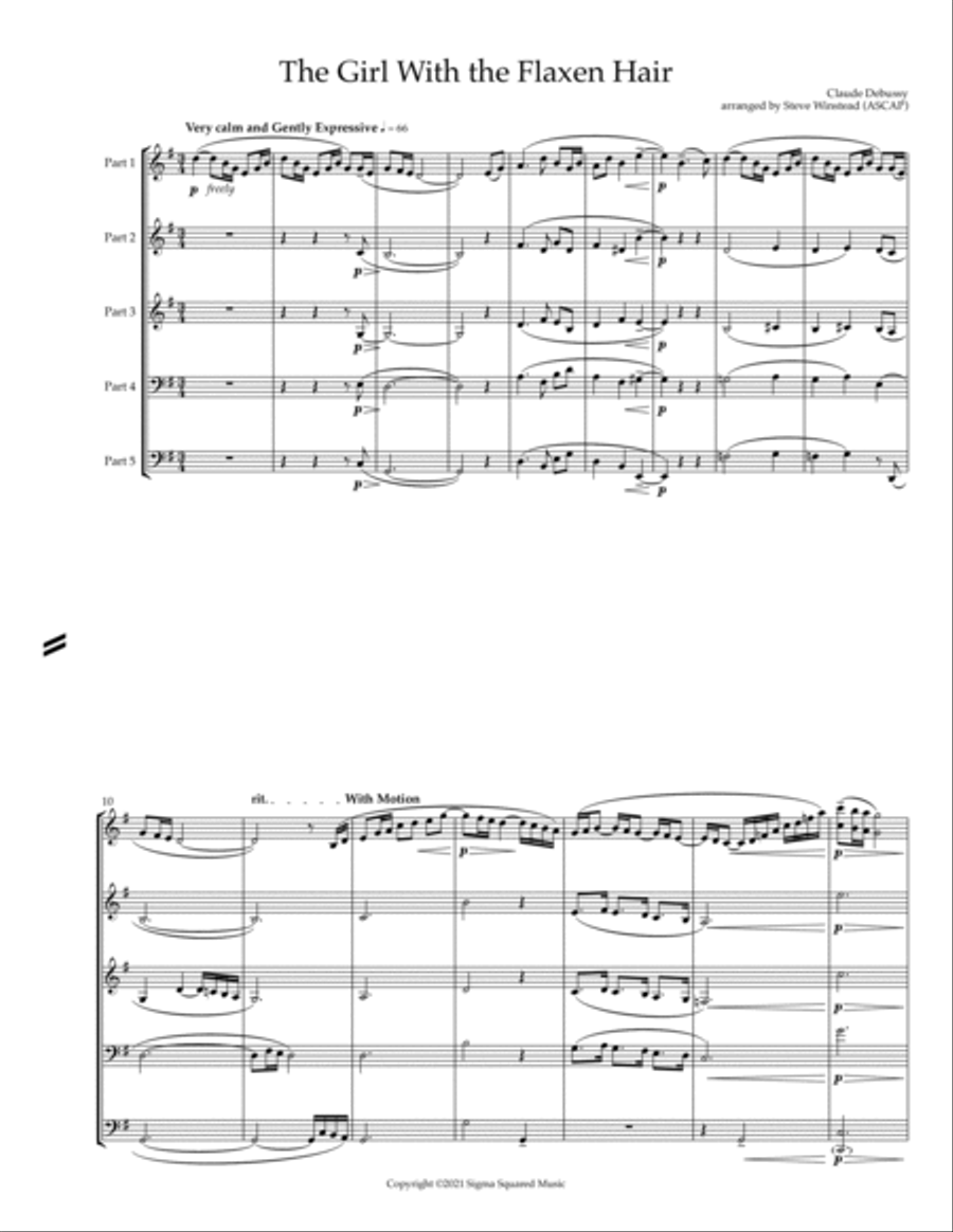 The Girl With the Flaxen Hair for Flexible Instrumentation Quintet Small Ensemble scores gallery preview page 3