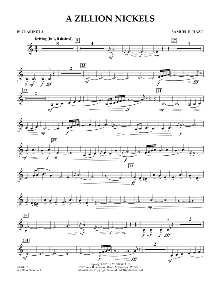 A Zillion Nickels - Bb Clarinet 3 B-Flat Clarinet scores gallery preview page 1