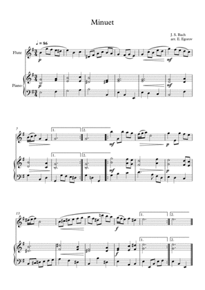Book cover for Minuet (In D Minor), Johann Sebastian Bach, For Flute & Piano