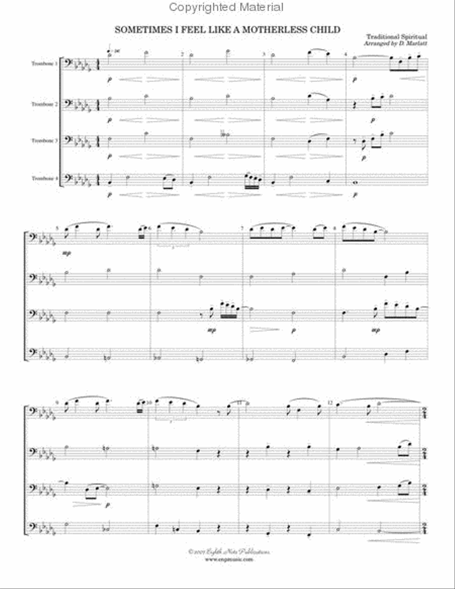 Sometimes I Feel Like a Motherless Child Trombone Quartet scores gallery preview page 2