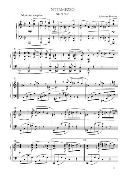 Intermezzo Op. 76 no. 7 for piano