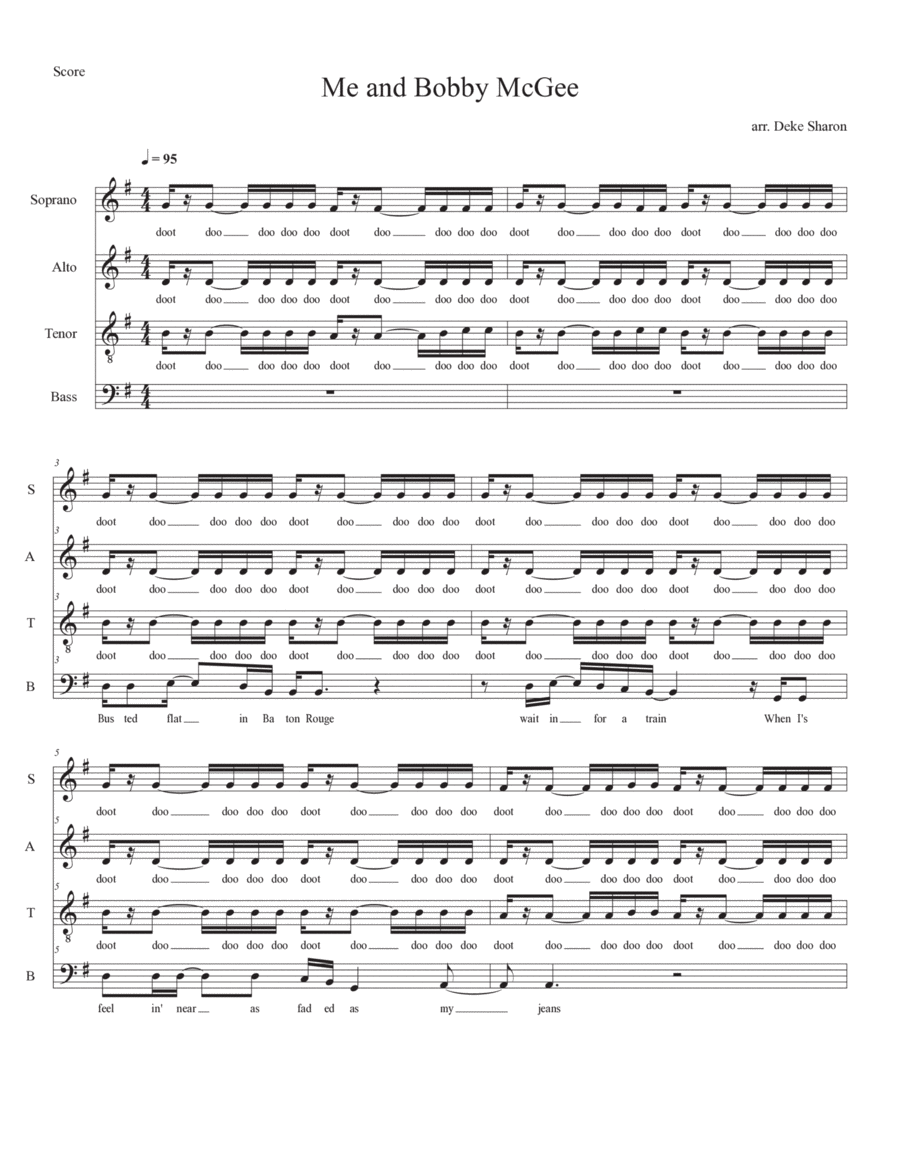 Me And Bobby Mcgee 4-Part scores gallery preview page 1