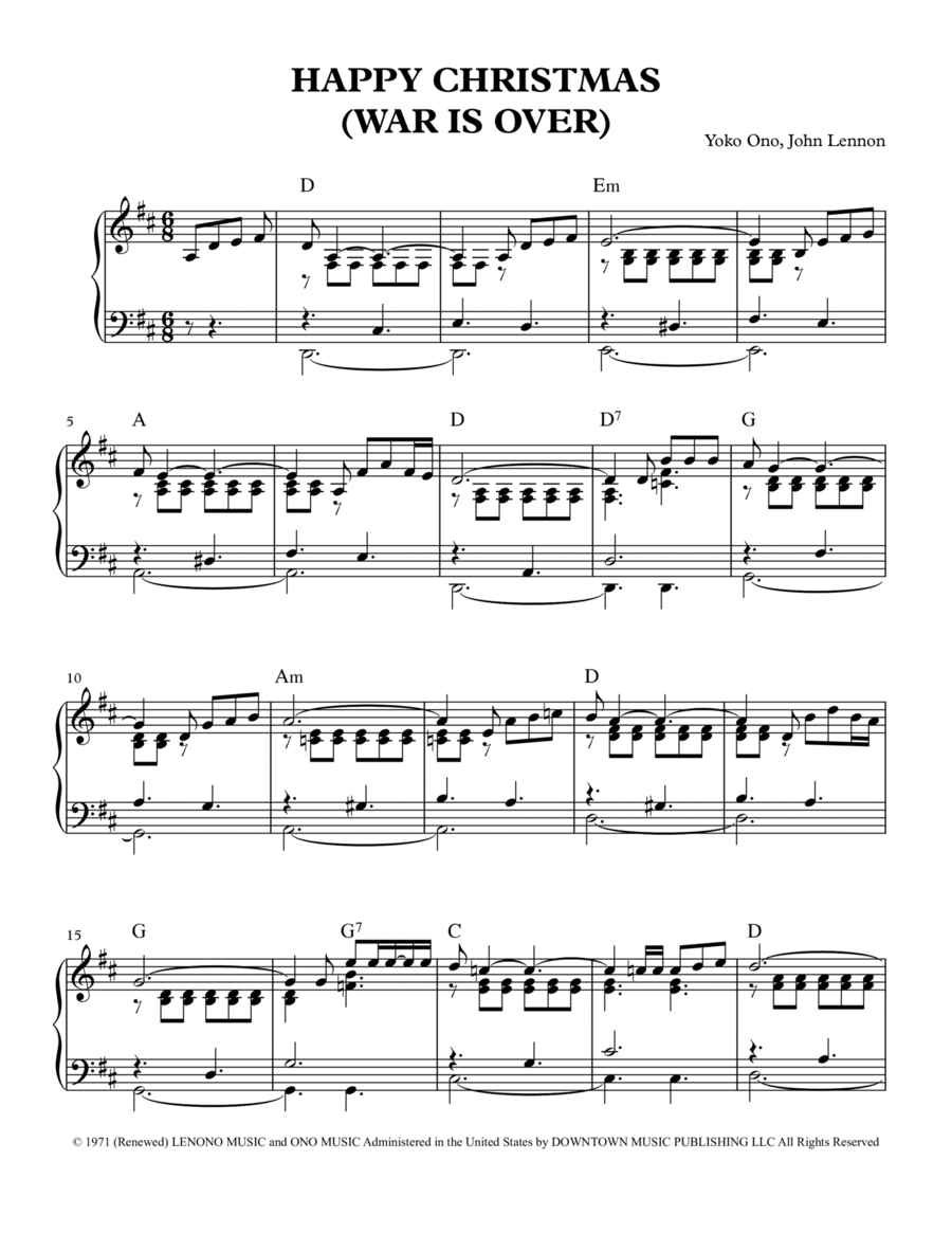 Happy Xmas (war Is Over) Piano Solo scores gallery preview page 1