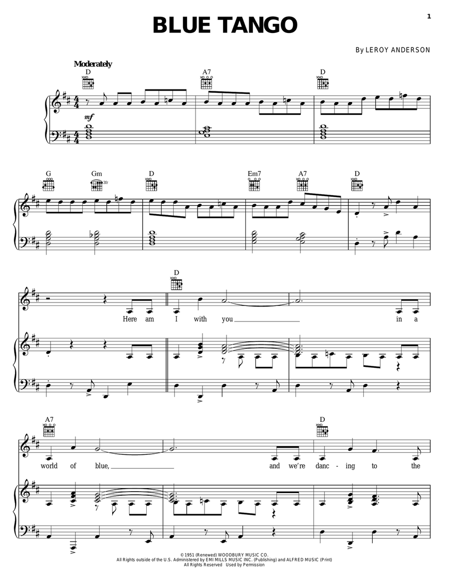 Blue Tango Piano, Vocal, Guitar scores gallery preview page 1