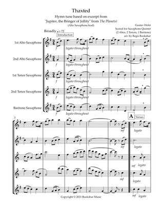 Thaxted (hymn tune based on excerpt from "Jupiter" from The Planets) (Bb) (Saxophone Quintet - 2 Alt
