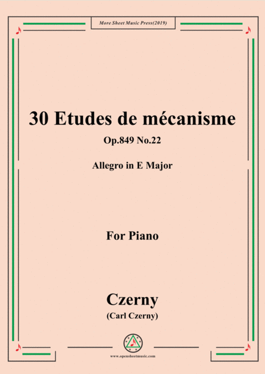 Czerny-30 Etudes de mécanisme,Op.849 No.22,Allegro in E Major,for Piano image number null