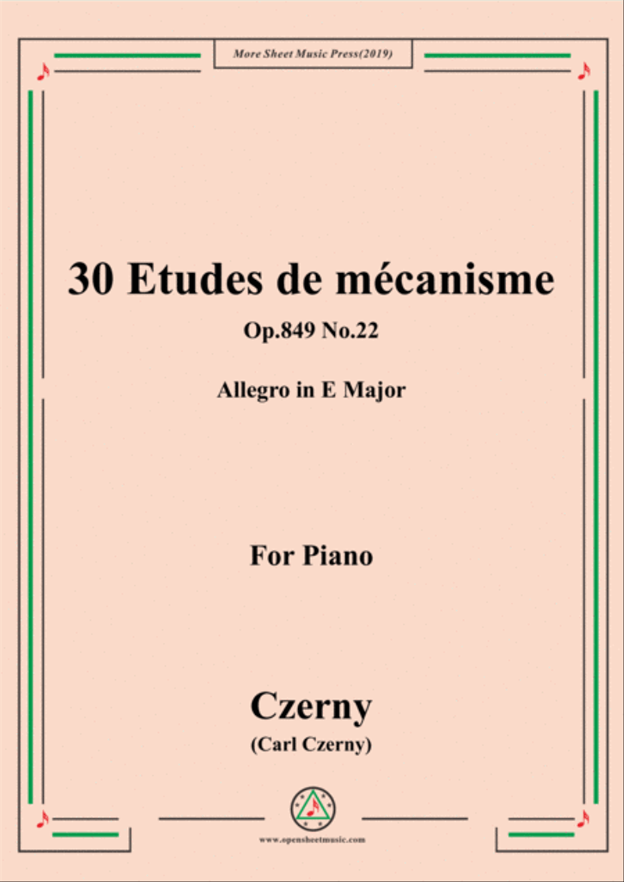 Czerny-30 Etudes de mécanisme,Op.849 No.22,Allegro in E Major,for Piano Piano Method scores gallery preview page 1