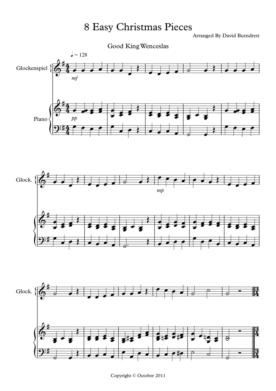 8 Easy Christmas Duets for Glockenspiel and Piano Piano Accompaniment scores gallery preview page 1