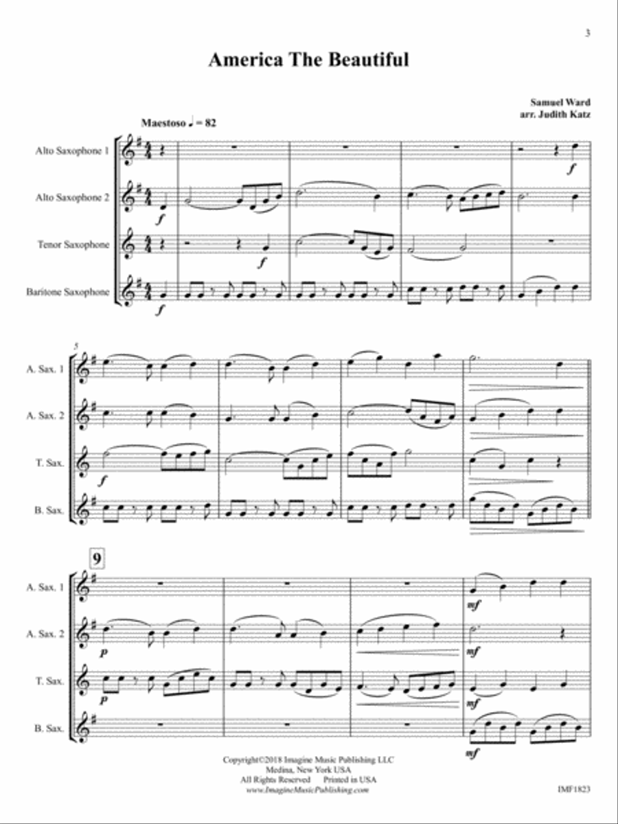 America the Beautiful Saxophone Quartet scores gallery preview page 3