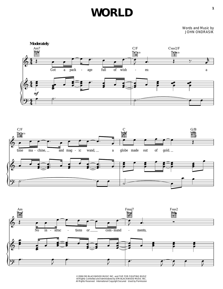 World Piano, Vocal, Guitar scores gallery preview page 1