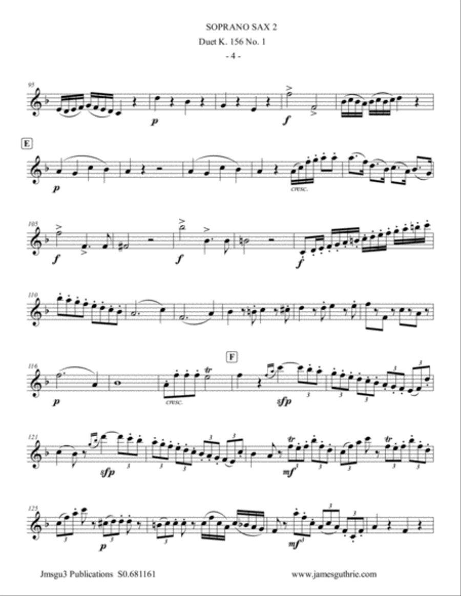 Mozart: Duet K. 156 No. 1 for Soprano Sax Duo Woodwind Duet scores gallery preview page 4