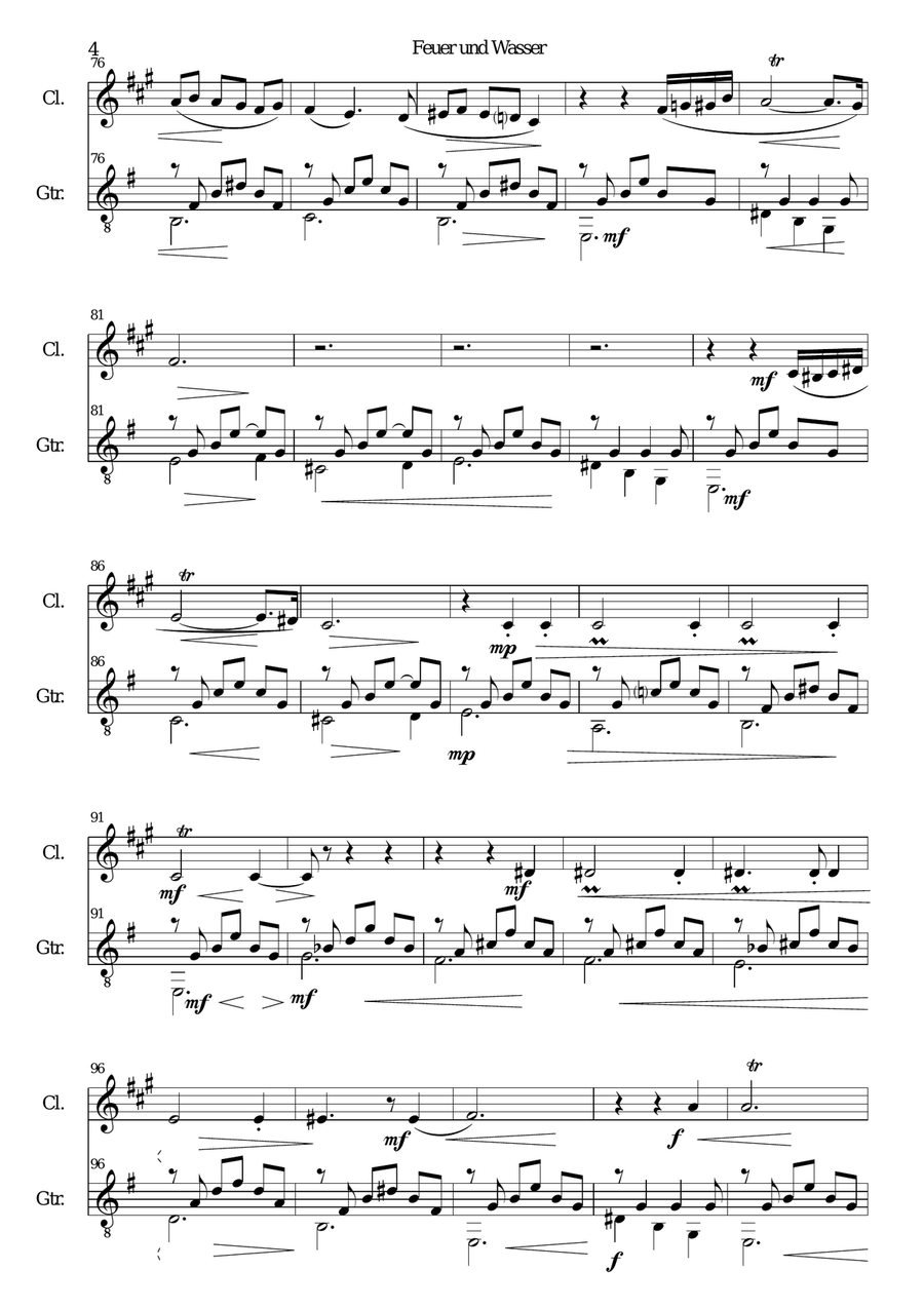 Feuer und Wasser (Fire and Water) for clarinet and guitar Clarinet scores gallery preview page 4