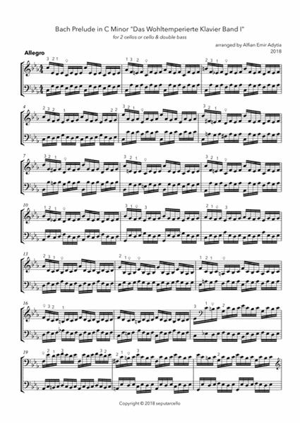 Bach Prelude in C Minor for 2 cellos or cello & double bass