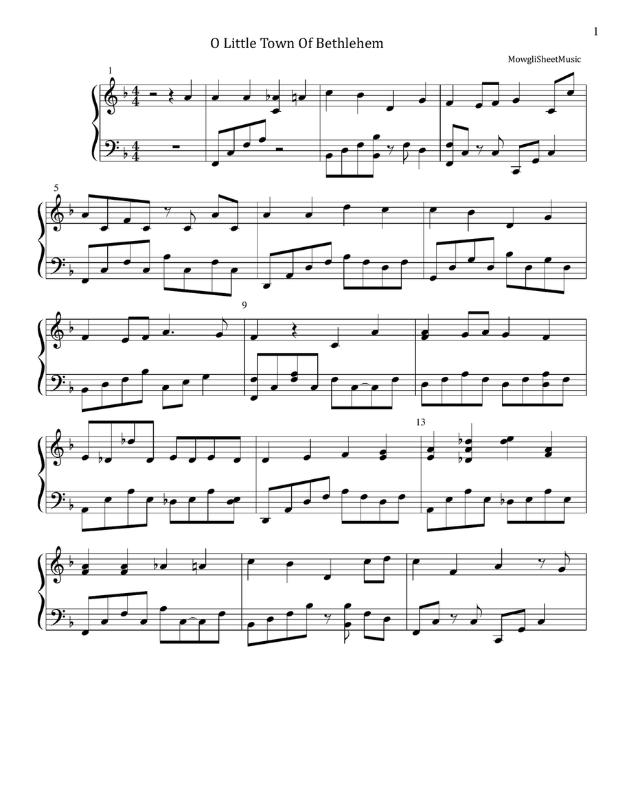 O Little Town Of Bethlehem Piano Solo scores gallery preview page 1