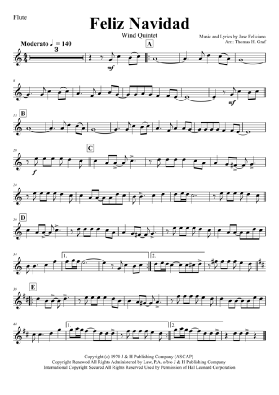 Feliz Navidad Woodwind Quintet scores gallery preview page 4