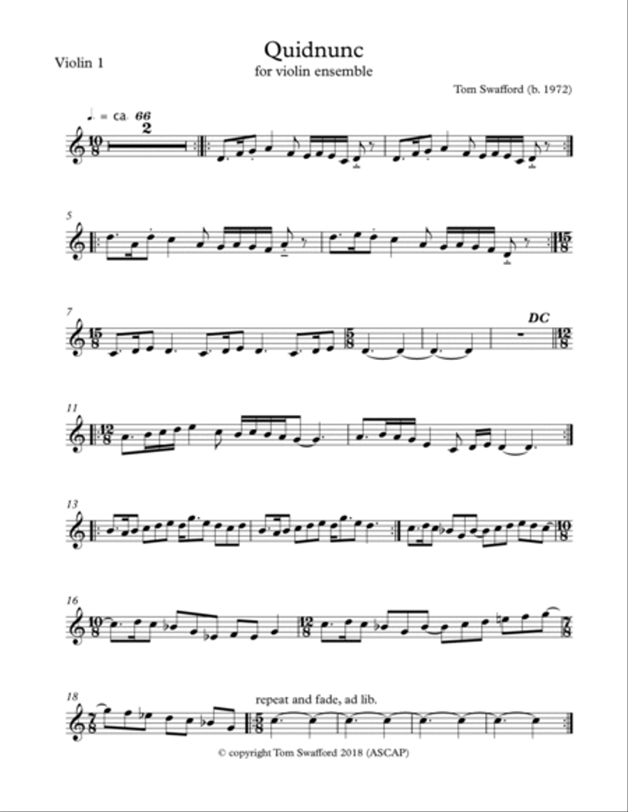 Quidnunc for four violins String Quartet scores gallery preview page 4