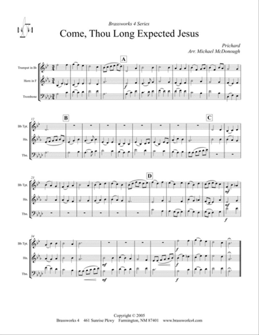 Come, Thou Long Expected Jesus Brass Trio scores gallery preview page 2