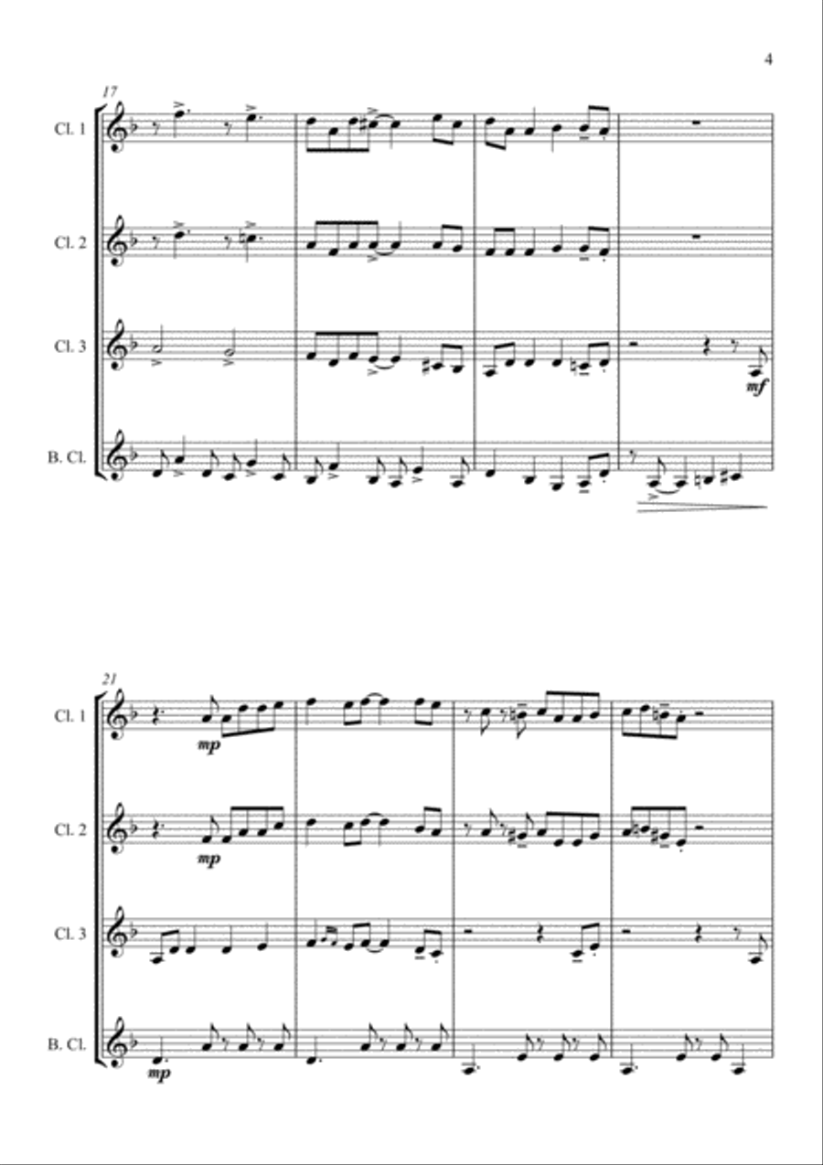 Johnny Swings On Home (When Johnny Comes Marching Home) - for Clarinet Quartet Clarinet Quartet scores gallery preview page 5