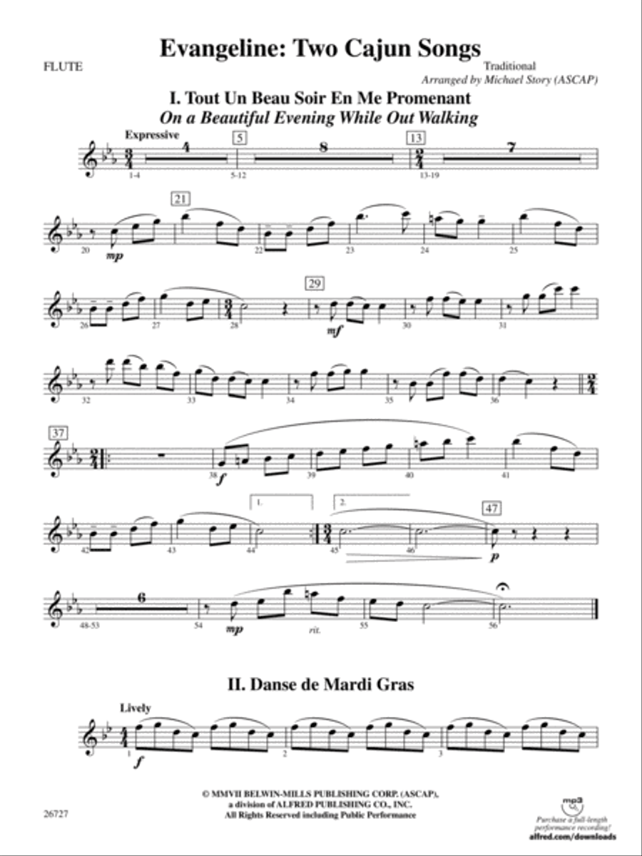 Evangeline: Two Cajun Songs: Flute Concert Band scores gallery preview page 1