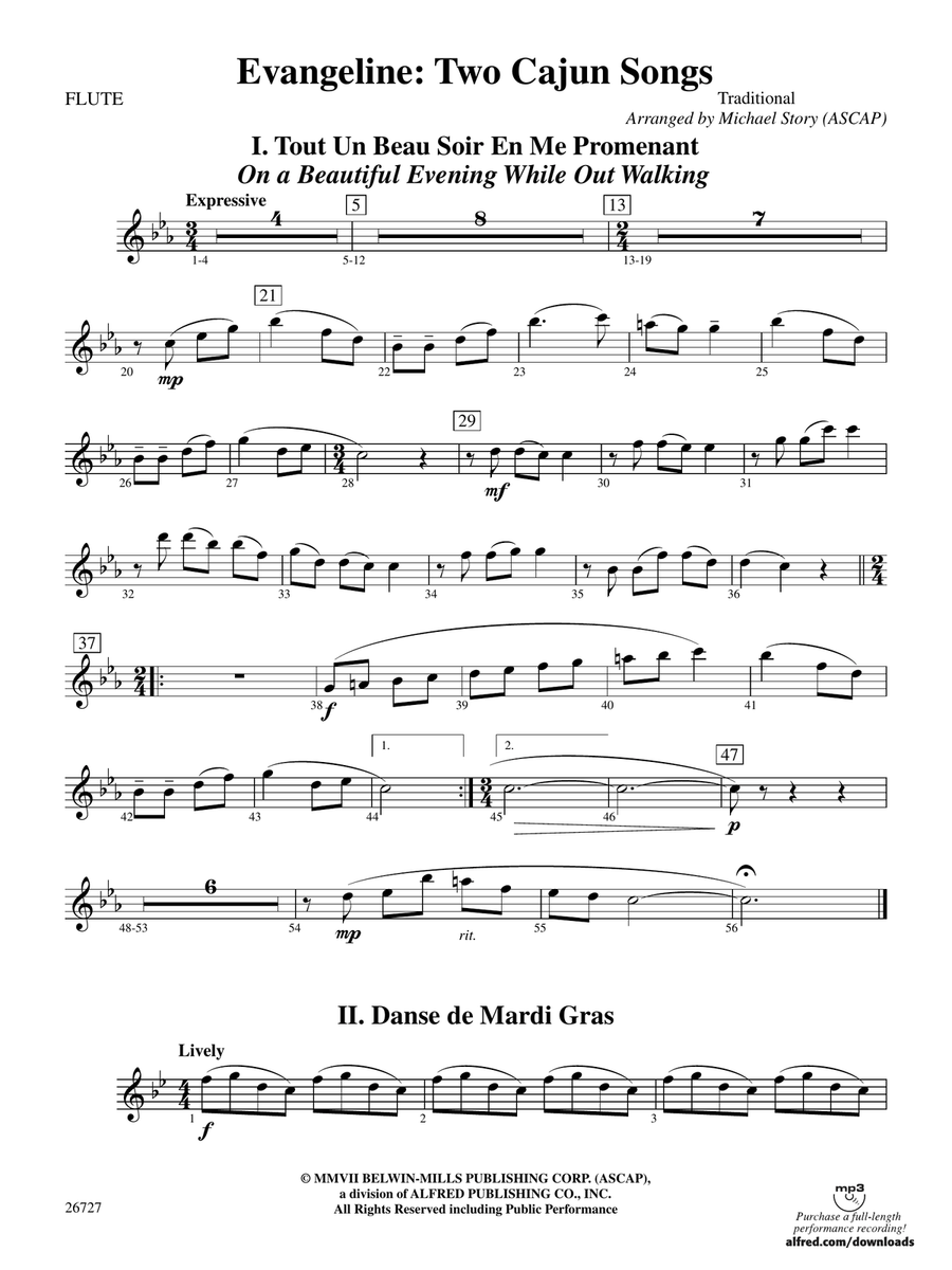 Evangeline: Two Cajun Songs: Flute