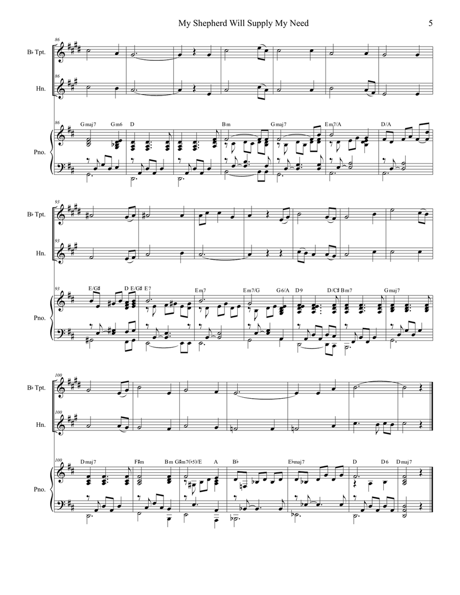 My Shepherd Will Supply My Need (Duet for Bb-Trumpet and French Horn) Brass Duet scores gallery preview page 6