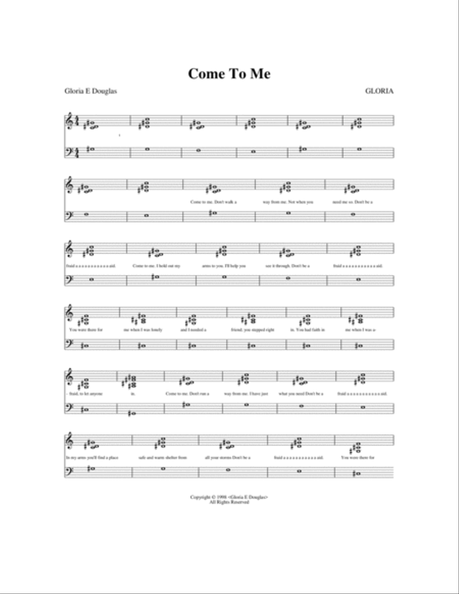 Come To Me Piano, Vocal, Guitar scores gallery preview page 1
