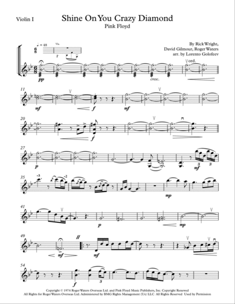 Shine On You Crazy Diamond (Parts 1-5) String Quartet scores gallery preview page 5