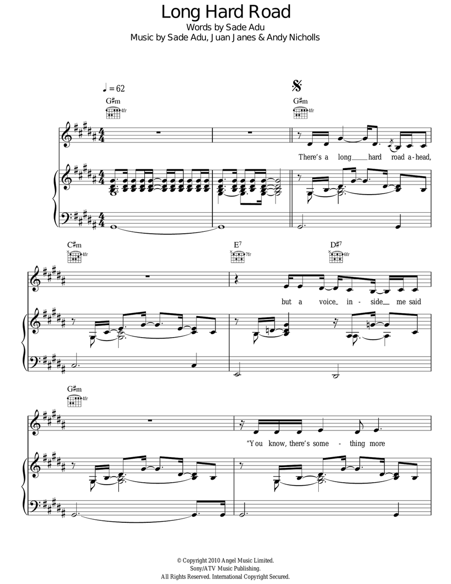 Long Hard Road Piano, Vocal, Guitar scores gallery preview page 1