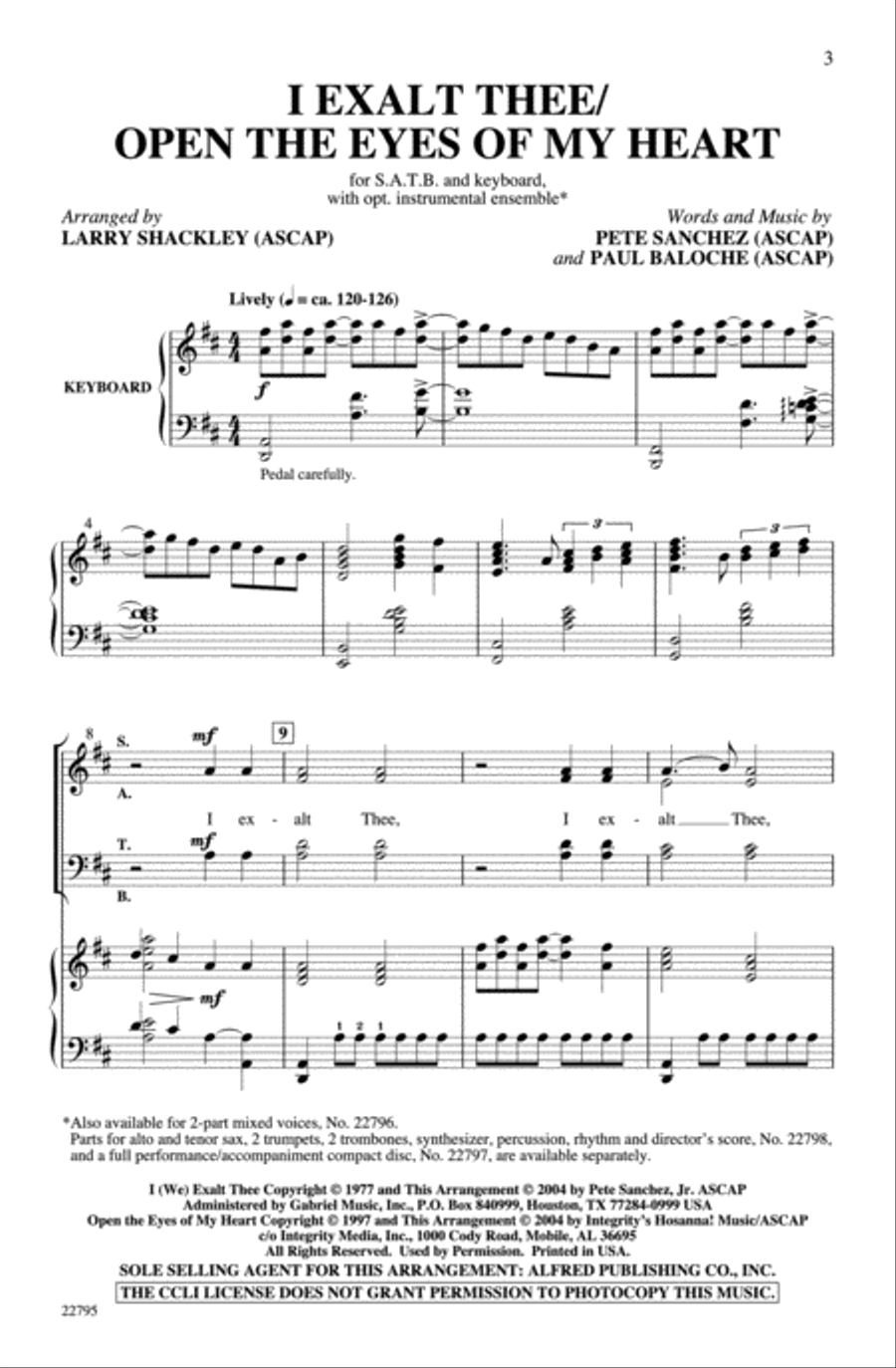 I Exalt Thee / Open the Eyes of My Heart 4-Part scores gallery preview page 2