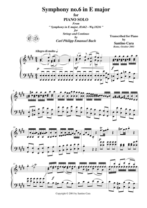 Book cover for Bach C.P.E. Symphony no.6 in E major - Piano version