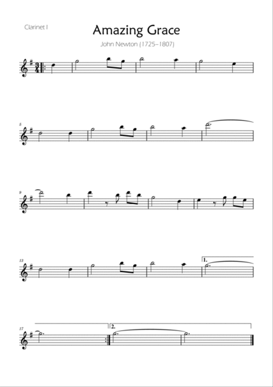 Amazing Grace - Clarinet Quartet w/ Piano Accompaniment Woodwind Ensemble scores gallery preview page 4