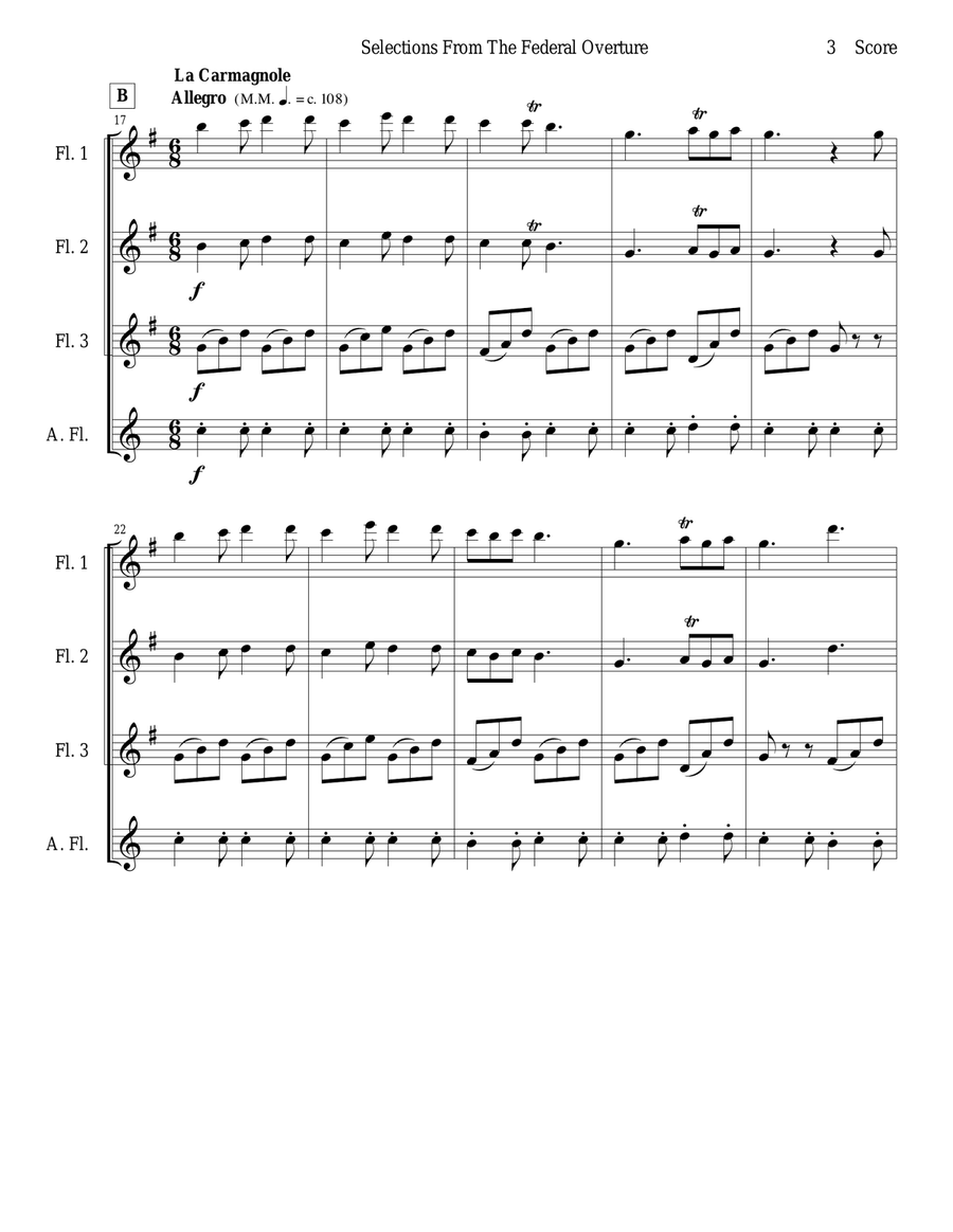 1794! Federal Overture for Flute Quartet Flute Quartet scores gallery preview page 3