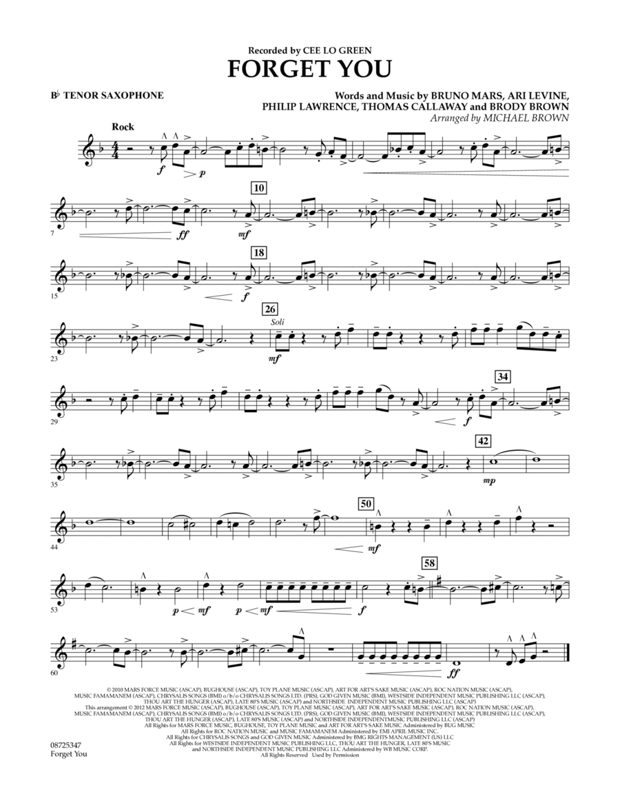 Forget You - Bb Tenor Saxophone Concert Band scores gallery preview page 1