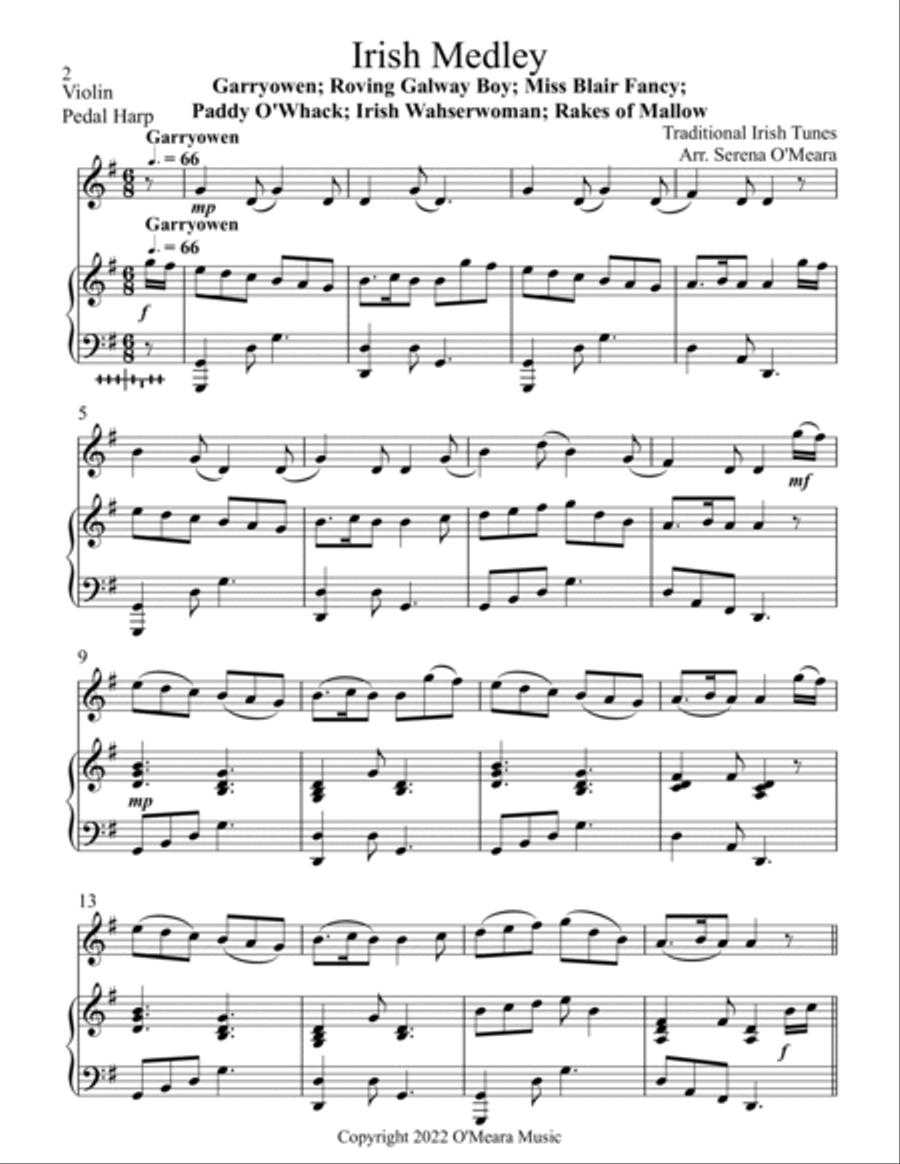 Irish Medley, Duet for Violin & Pedal Harp String Duet scores gallery preview page 2