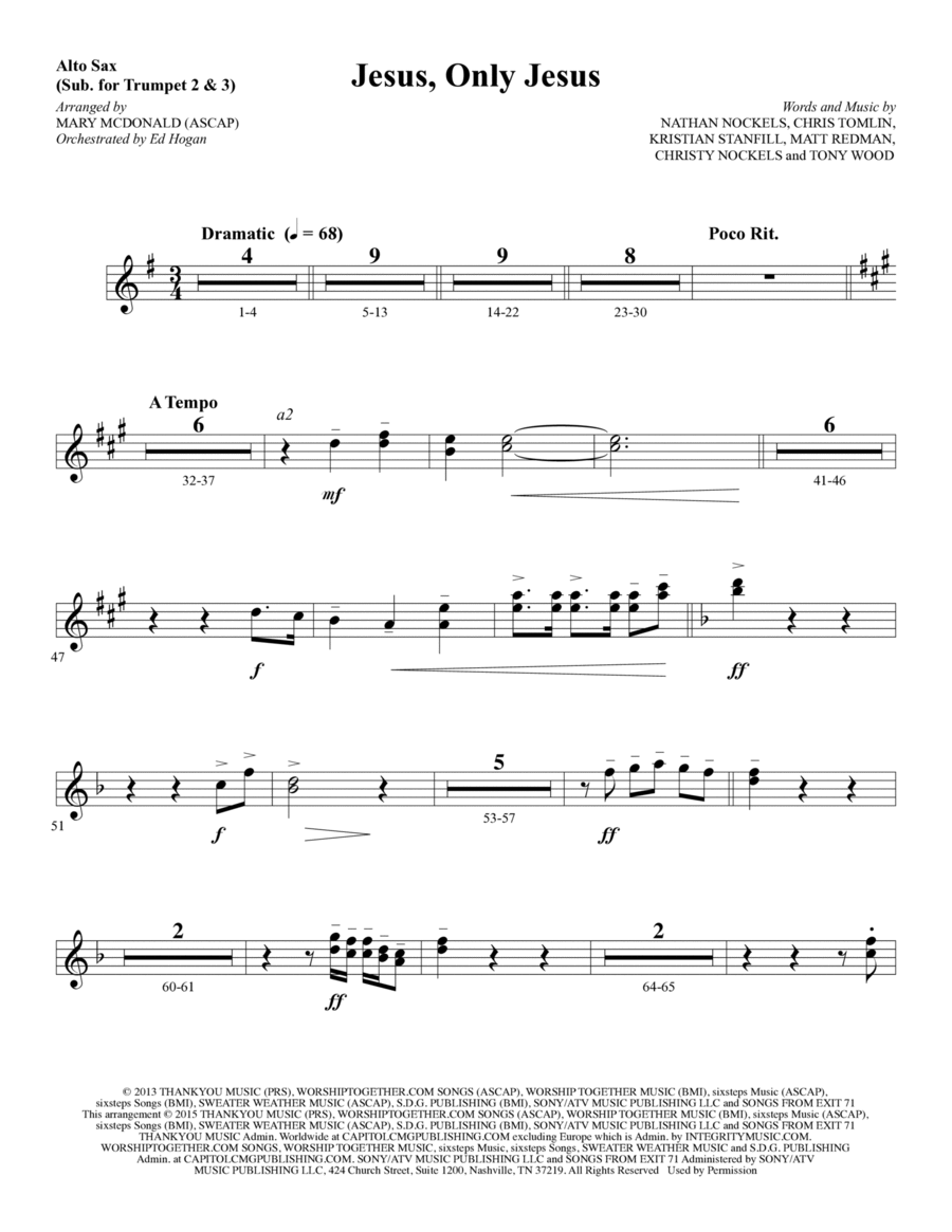 Jesus, Only Jesus - Alto Sax (sub. Trumpet 2-3) Choir scores gallery preview page 1