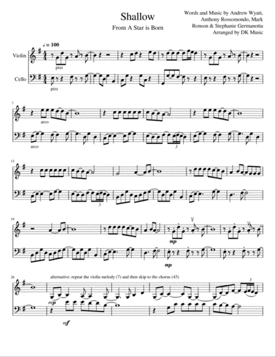 Shallow String Duet scores gallery preview page 1
