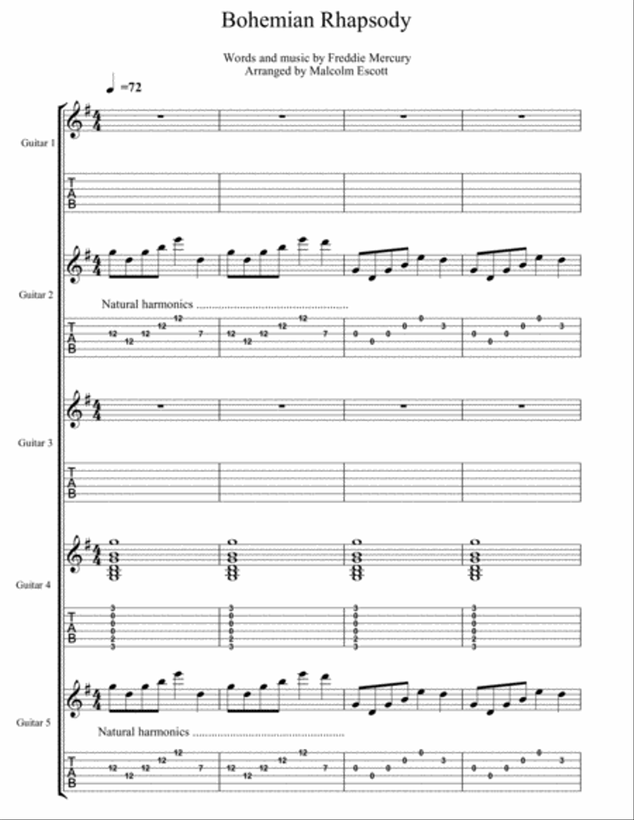 Bohemian Rhapsody Bohemian Rhapsody Guitar Tablature scores gallery preview page 1