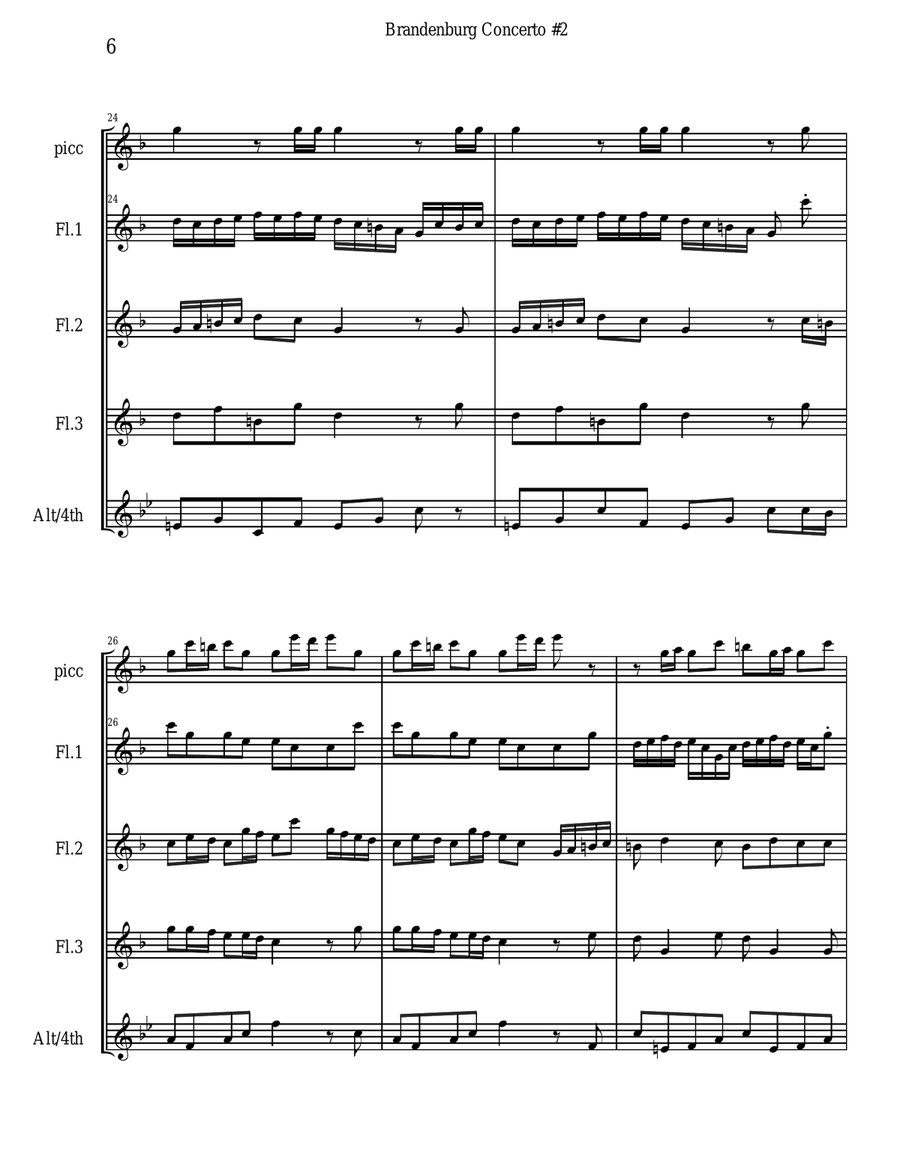 Bach Brandenburg Concerto #2 - 1st movement for 5 flutes Small Ensemble scores gallery preview page 6