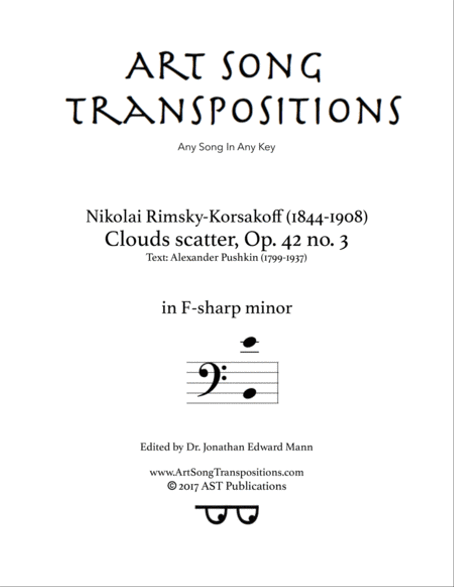 RIMSKY-KORSAKOFF: Редеет облаков, Op. 42 no. 3 (transposed to F-sharp minor, bass clef) Voice scores gallery preview page 1