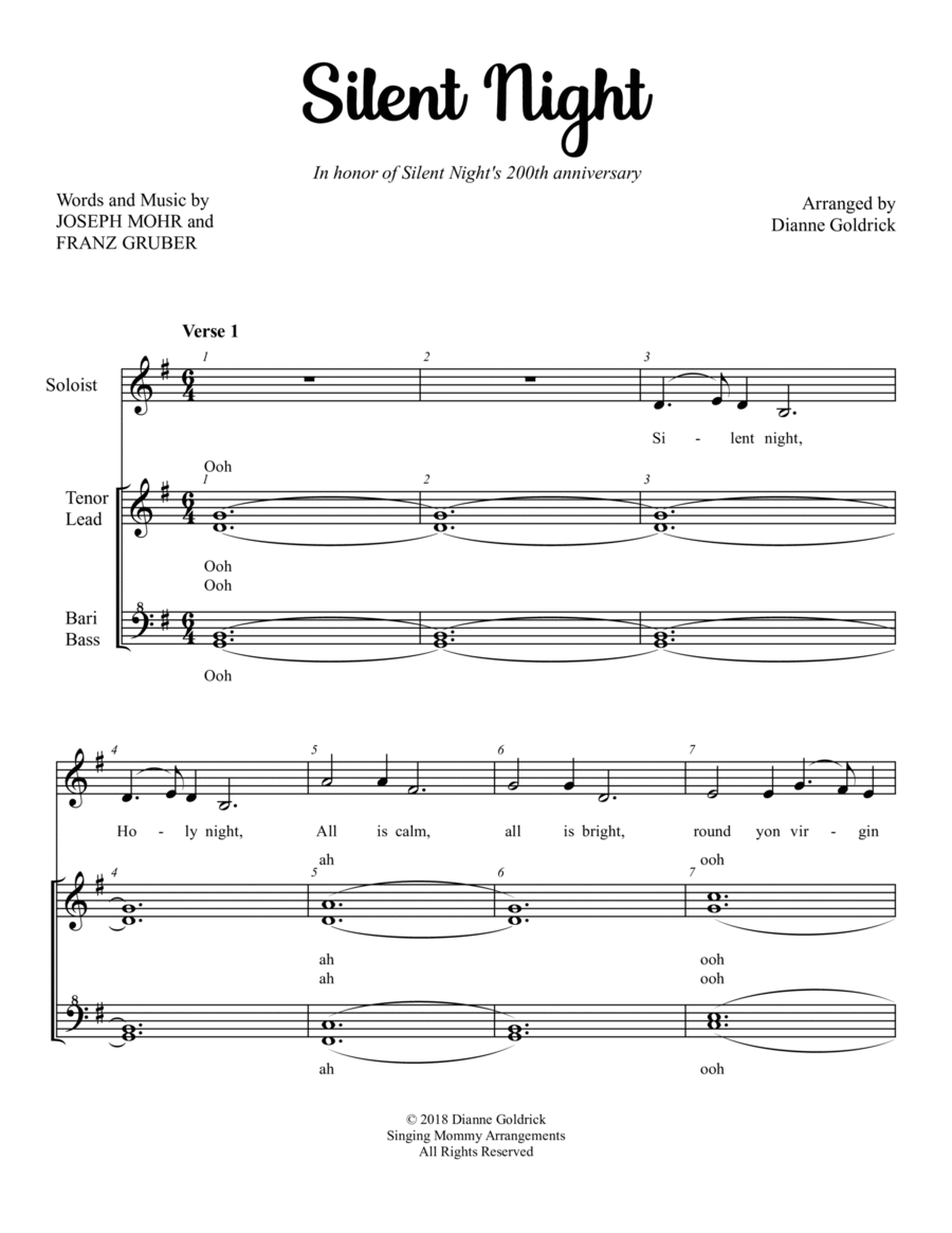 Silent Night, Women's Barbershop plus solo SSAA scores gallery preview page 1