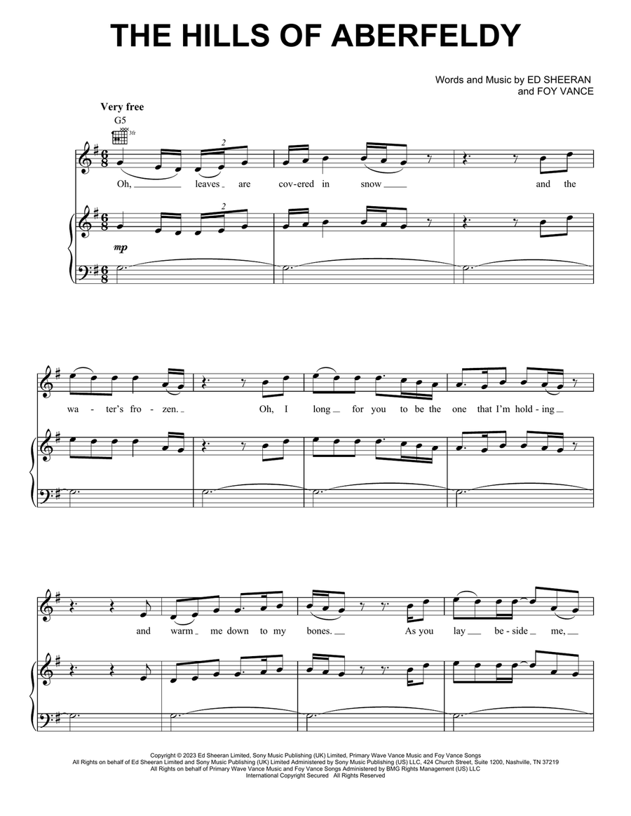 The Hills Of Aberfeldy Piano, Vocal, Guitar scores gallery preview page 1