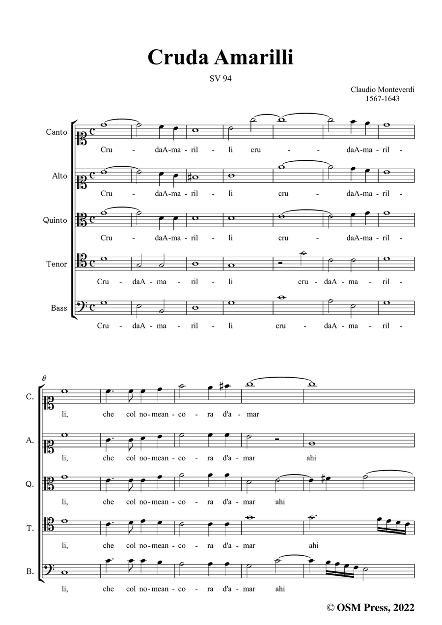 Monteverdi-Cruda Amarilli,SV 94,Voices Choir scores gallery preview page 3