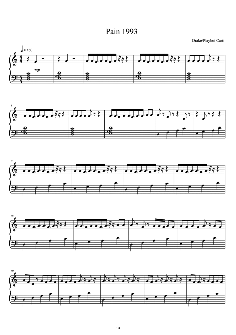 Pain 1993 Pain 1993 Piano Solo scores gallery preview page 1