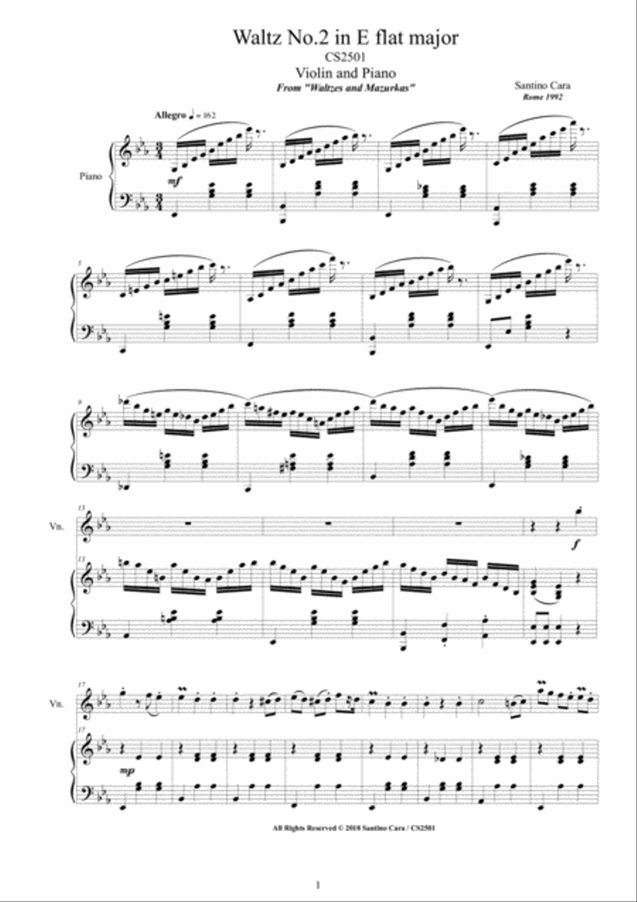 Cara - Violin Waltz No.2 in E flat major CS2501 for Violin and Piano Violin Solo scores gallery preview page 1