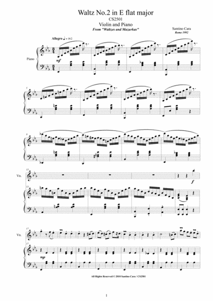 Cara - Violin Waltz No.2 in E flat major CS2501 for Violin and Piano image number null