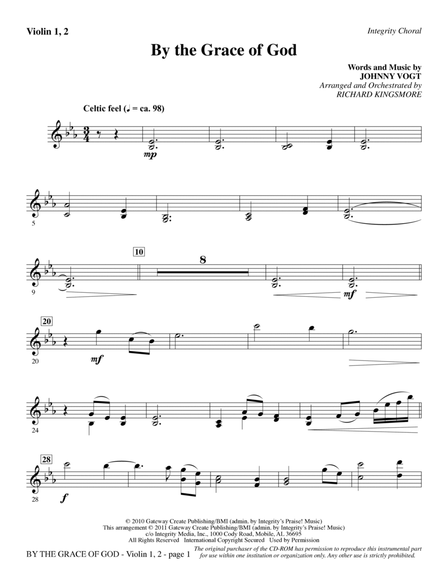 By The Grace Of God - Violin 1, 2 Choir scores gallery preview page 1