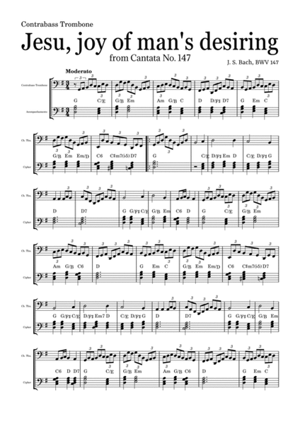 JESU, JOY OF MAN'S DESIRING by Bach - easy version for Contrabass Trombone and piano with chords image number null