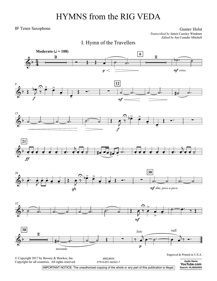 Hymns from the Rig Veda - Bb Tenor Saxophone